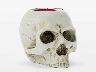 White Skull Shaped Decorative Container With Red Interior For Home Decor 3d model