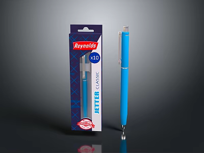 Reynolds Etter Classic Blue Ballpoint Pen With XL10 Packaging Design 3d model
