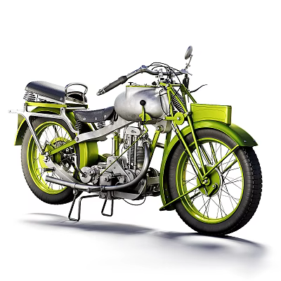 Vintage Green Motorcycle with Silver Tank Classic Design and Black Seat 3d model