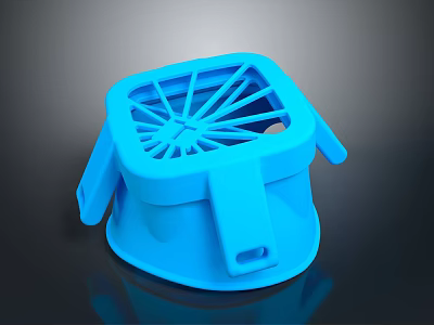 Blue Square Weapon With Grid Structure Handle And Cone Base Design Feature 3d model