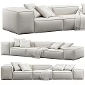 Modern Beige Upholstered Sectional Sofa With Modular Design Soft Cushions And Throw Blanket