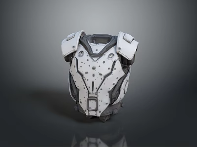 White Gray Metallic Protective Chest Plate With Multiple Rivets And Structural Design 3d model