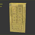 Antique Wooden Door With Carved Details Glass Panels And Ironwork Decoration