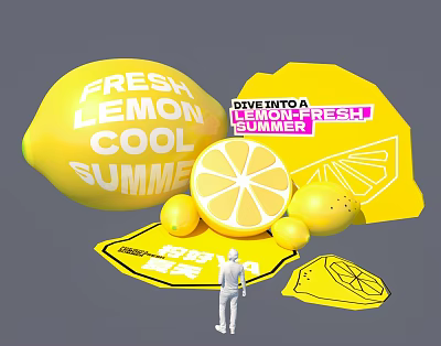 Vibrant Yellow Lemon Themed Photo Check in Spot For Fresh Cool Summer 3d model