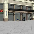 Modern Commercial Street With High Rise Buildings Storefronts Trees And Pedestrians