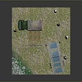 Model Scene With Green Vehicle Solar Panel Roof Building Grassy Ground And White Tree Trunks