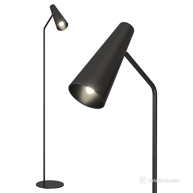Sleek Modern Black Floor Lamp With Conical Shade And Illuminated Light Source 3d model