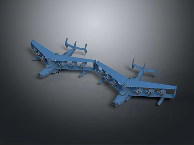 Blue Scale Airplane Model With Two Connected Fuselages And Unique Design 3d model
