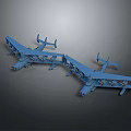 Blue Scale Airplane Model With Two Connected Fuselages And Unique Design