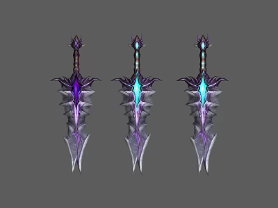 Fantasy Swords With Purple Blue Glowing Elements Spiked Design And Gemstone Accents 3d model