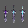 Fantasy Swords With Purple Blue Glowing Elements Spiked Design And Gemstone Accents