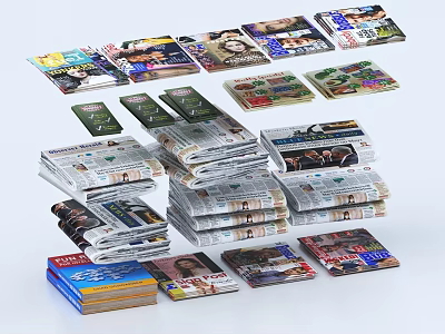 Diverse Collection Of Colorful Books And Magazines Stacked And Scattered With Various Covers 3d model