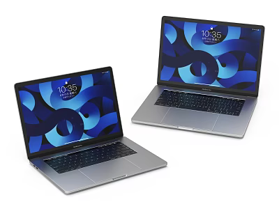 Modern Silver Laptops With Blue Abstract Screen Background And 1035 Time 3d model