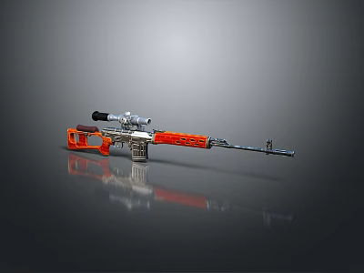 Modern Tactical Rifle With Orange Components Scope And Patterned Body On Gray Background 3d model