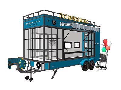 Blue Mobile Food Truck With Large Glass Windows 3d model