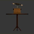 Vintage Wooden Telephone Placed On Round Wooden Table With Rotary Dial