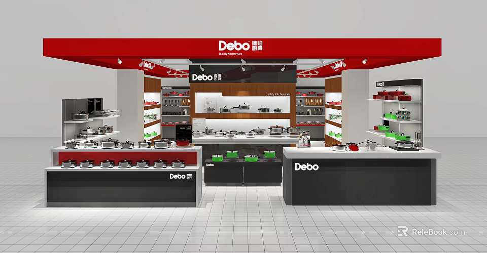 Debo Kitchenware Store with Various Cookware and Kitchen Utensils on Display Shelves 3d model 