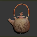 Ceramic Teapot With Bamboo Handle Bird Decorated Lid And Textured Surface 3d model