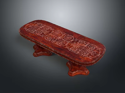 Traditional Red Wooden Single Chair With Intricate Carved Patterns And Sturdy Leg Design 3d model