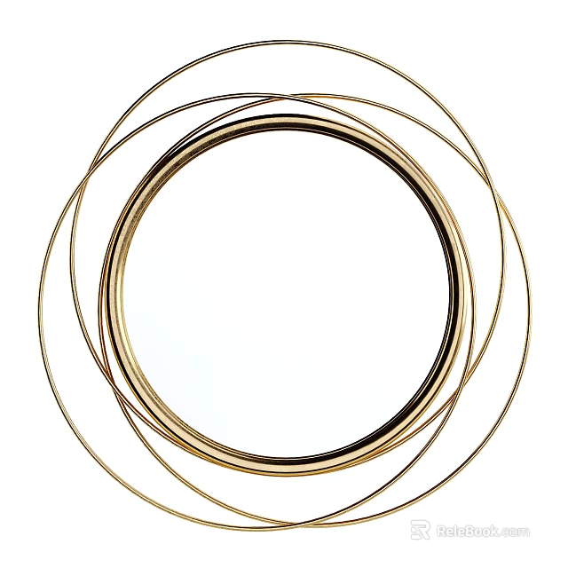 Stylish Circular Mirror with Multiple Golden Metal Rings Decorative Design 3d model 