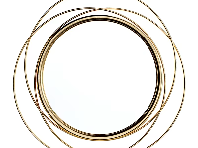Stylish Circular Mirror with Multiple Golden Metal Rings Decorative Design 3d model
