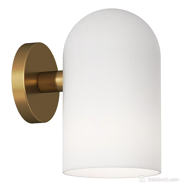 Modern Minimalist Wall Sconce With Brass Base And White Frosted Glass Shade 3d model 