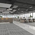 Modern Public Office Space With Open Layout Workstations Large Windows And Potted Plants