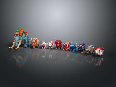 Colorful Toy Robot Collection Lined Up With Various Designs And Figures 3d model