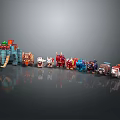 Colorful Toy Robot Collection Lined Up With Various Designs And Figures