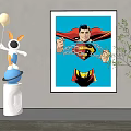 Abstract Painting Of Superman Tearing Shirt Revealing Logo With Chain On Blue Background