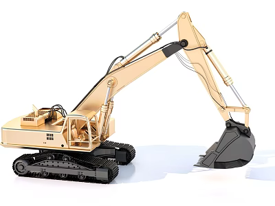 Golden Tracked Excavator With Extended Mechanical Arm And Heavy Duty Bucket 3d model