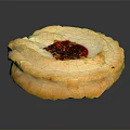 Golden Round Buttery Cookie With Red Jam Filling On Dark Background