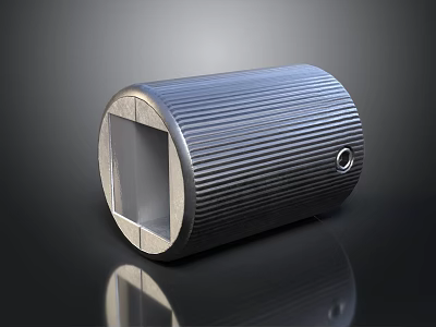 Cylindrical Metal Equipment with Ribbed Surface Square Opening and Side Circular Hole 3d model