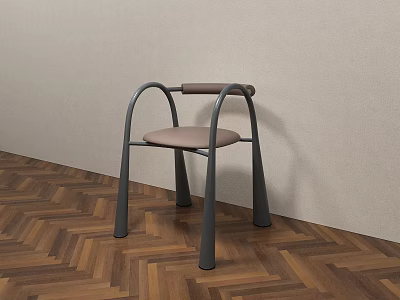 Modern Dining Chair With Gray Frame And Brown Seat On Herringbone Wooden Floor 3d model