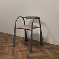 Modern Dining Chair With Gray Frame And Brown Seat On Herringbone Wooden Floor