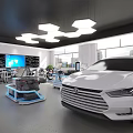 Modern School Automotive Technical Classroom With White Car Training Equipment Large Screen And Workstations