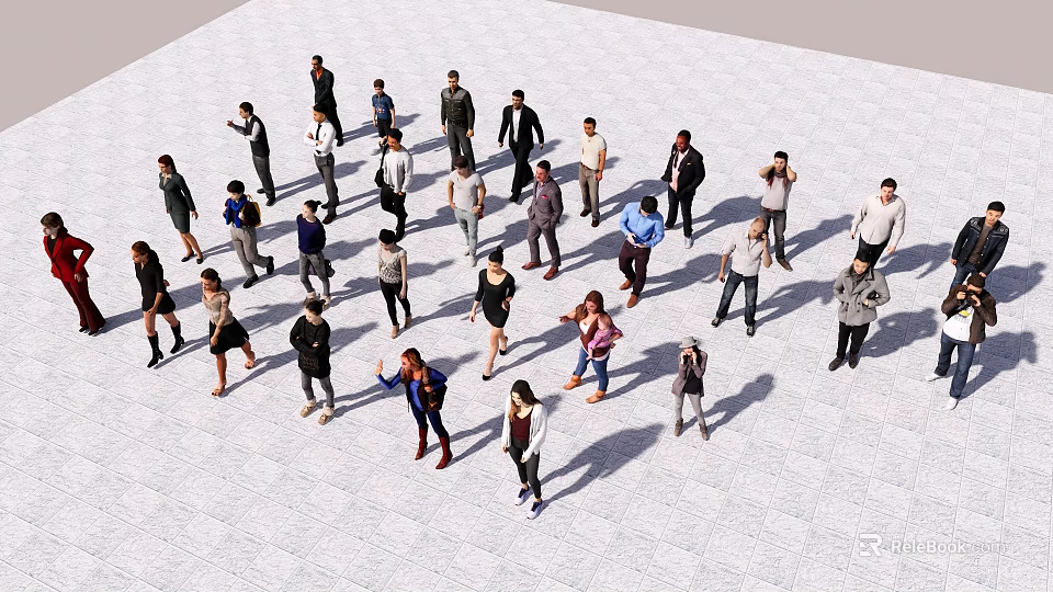 Diverse Crowd of People Standing and Walking on Open White Surface 3d model 