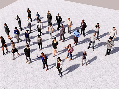 Diverse Crowd of People Standing and Walking on Open White Surface 3d model