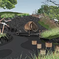 Outdoor Playground Featuring Natural Grass Hills Wooden Structures Pathway And Circular Play Area