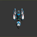 Futuristic Blue And White Cosmic Spaceship With Sleek Structure And Thruster Details