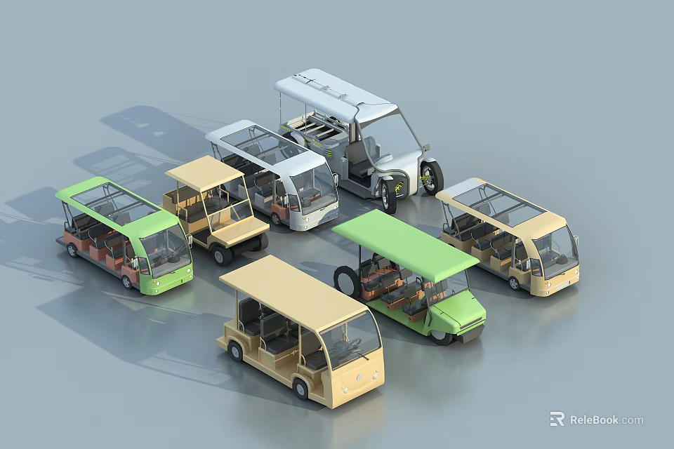 Various Colored Small Electric Vehicles With Different Designs For Tourist Transportation 3d model 