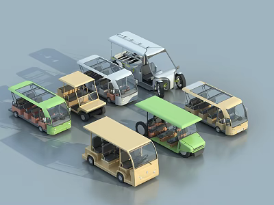 Various Colored Small Electric Vehicles With Different Designs For Tourist Transportation 3d model