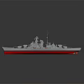 Highly Detailed Warship 3D Model With Turrets Deck Equipment and Red Bottom