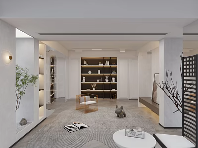 Modern Leisure Room Interior With Shelves Books Green Plant Cozy Sofa And Coffee Table 3d model