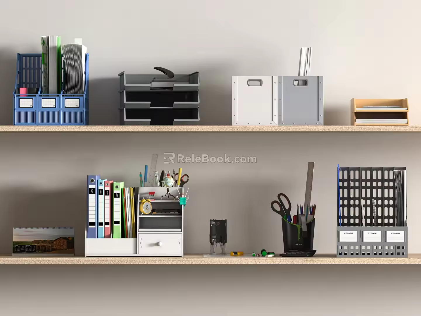 Folder Stationery Office Supplies Storage Rack File Box Folder File Basket Pen Holder Calculator 3d model