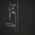 Vintage Industrial Manual Drill Press Machine With Metal Components Wooden Mounting Board And Foot Pedal