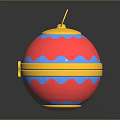 Decorative Spherical Ornament with Red Blue and Gold Color Scheme Star Accent and Top Loop