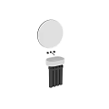 Modern Minimalist Bathroom Sink With Round Mirror Black Faucet White Basin And Black Stand