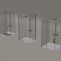 Three Modern Transparent Glass Shower Enclosures With Stylish Shower Head Units
