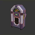 Purple Futuristic Machine With Green Display Yellow Pipes And Hexagonal Panel